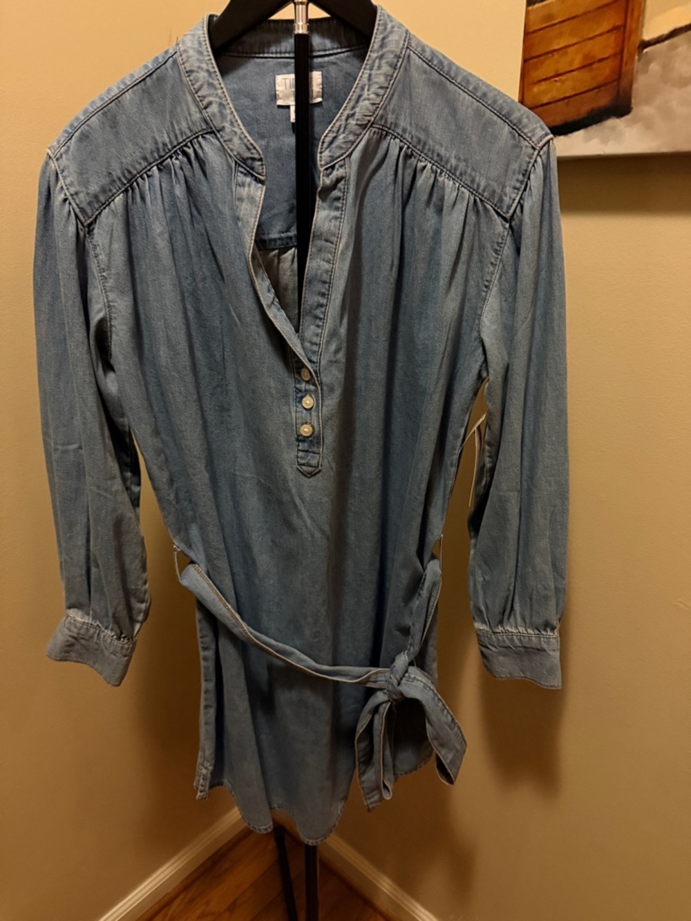 NWT Time and Tru Sz Medium Women's Belted Denim Mini Shirtdress with Long Sleeve